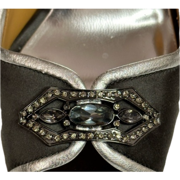 Badgley Mischka Formslag Jeweled Deep Grey Satin Peep Toe Pump Size 9 - Picture 6 of 13